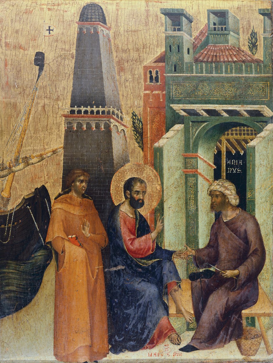 The healing of old man, detalje af Marciana Weekday Altertavle, af Paolo Veneziano (ca 1300-ca 1365) af Paolo Veneziano