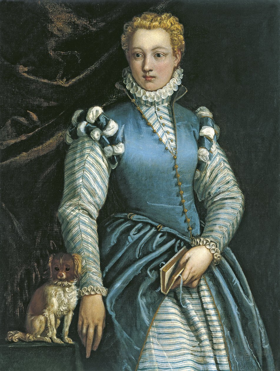Portræt af en kvinde med en hund af Paolo Veronese