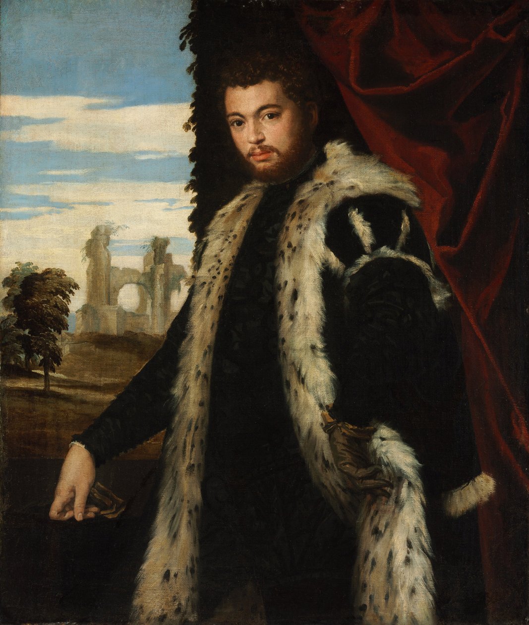 Portræt af en ung mand iført lynxpels af Paolo Veronese