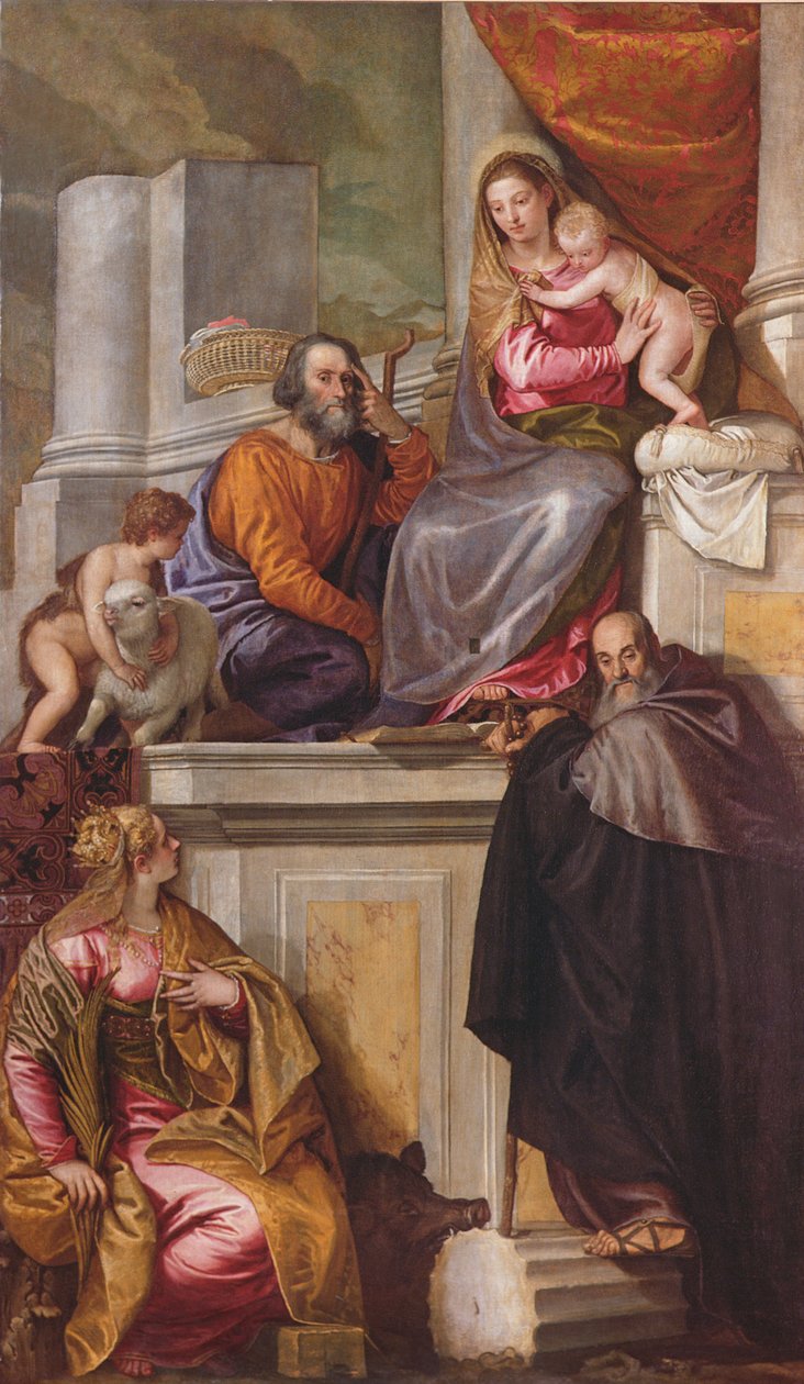 Den hellige familie med St. Johannes Døberen, St. Anthony Abbed og St. Catherine, 1551 af Paolo Veronese