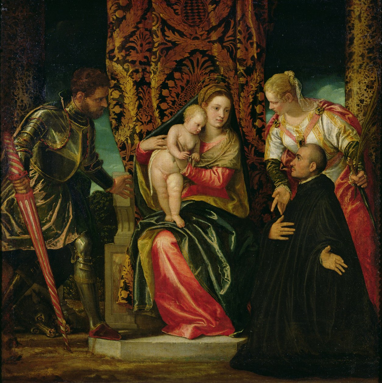 Jomfru og barn mellem St. Justine og St. George, med en benediktinermunk af Paolo Veronese