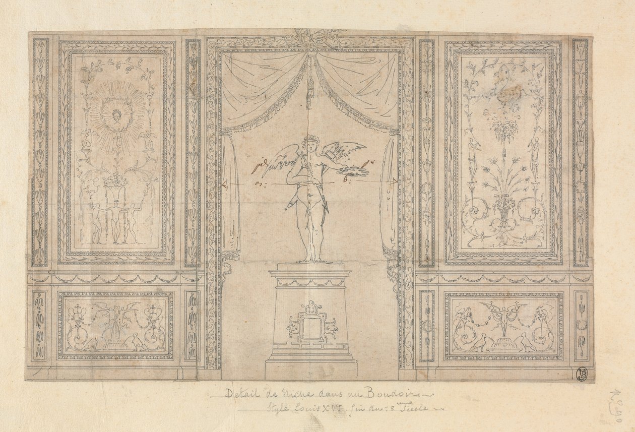 Statue af Amor i en murniche af Paolo Vincenzo Bonomini