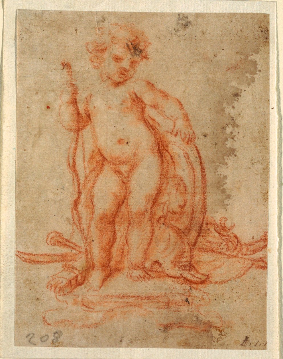 Tegning, design til Amor og våbentrofæ, 1710-28 af Paolo de Mattheis