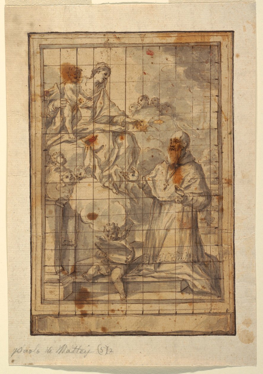 Tegning, Jomfru og barn i herlighed, ca. 1600-1700 af Paolo de Mattheis