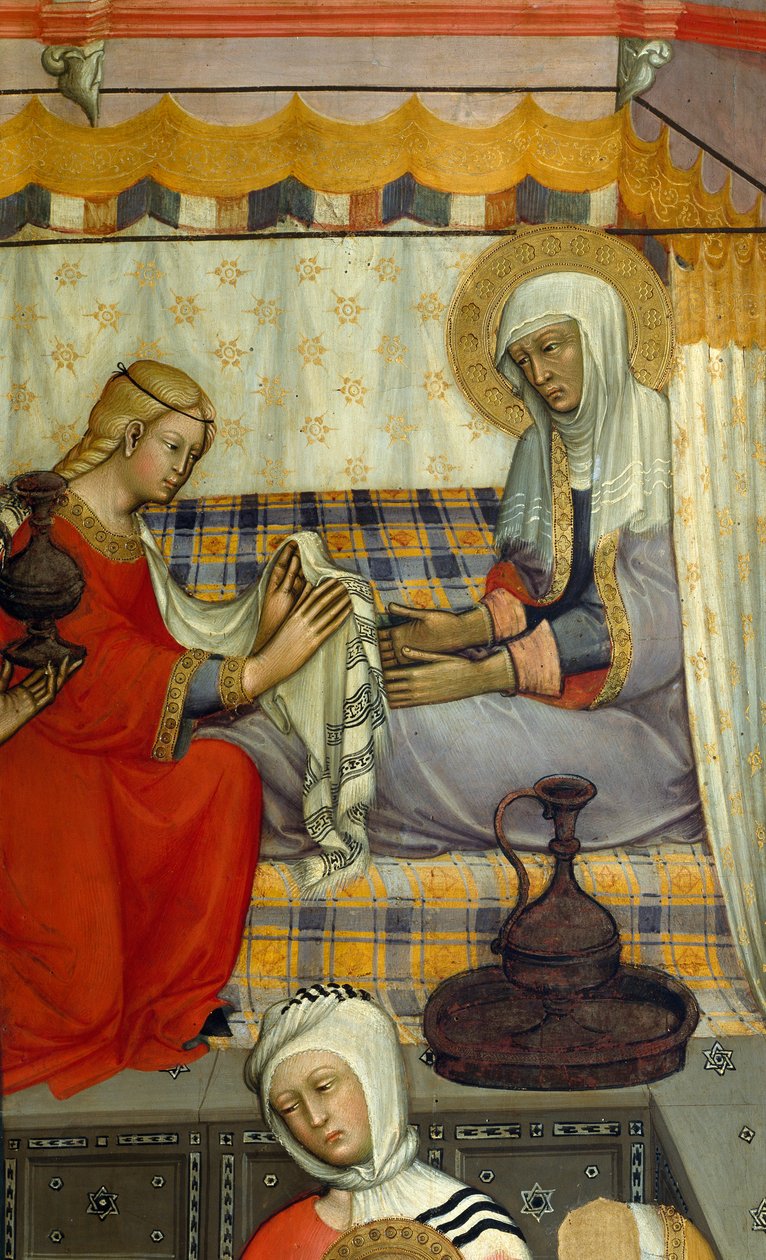 Alterbillede af Jomfruens fødsel af Paolo di Giovanni Fei (ca. 1345-ca. 1411), tempera på træ, detalje af Paolo di Giovanni Fei