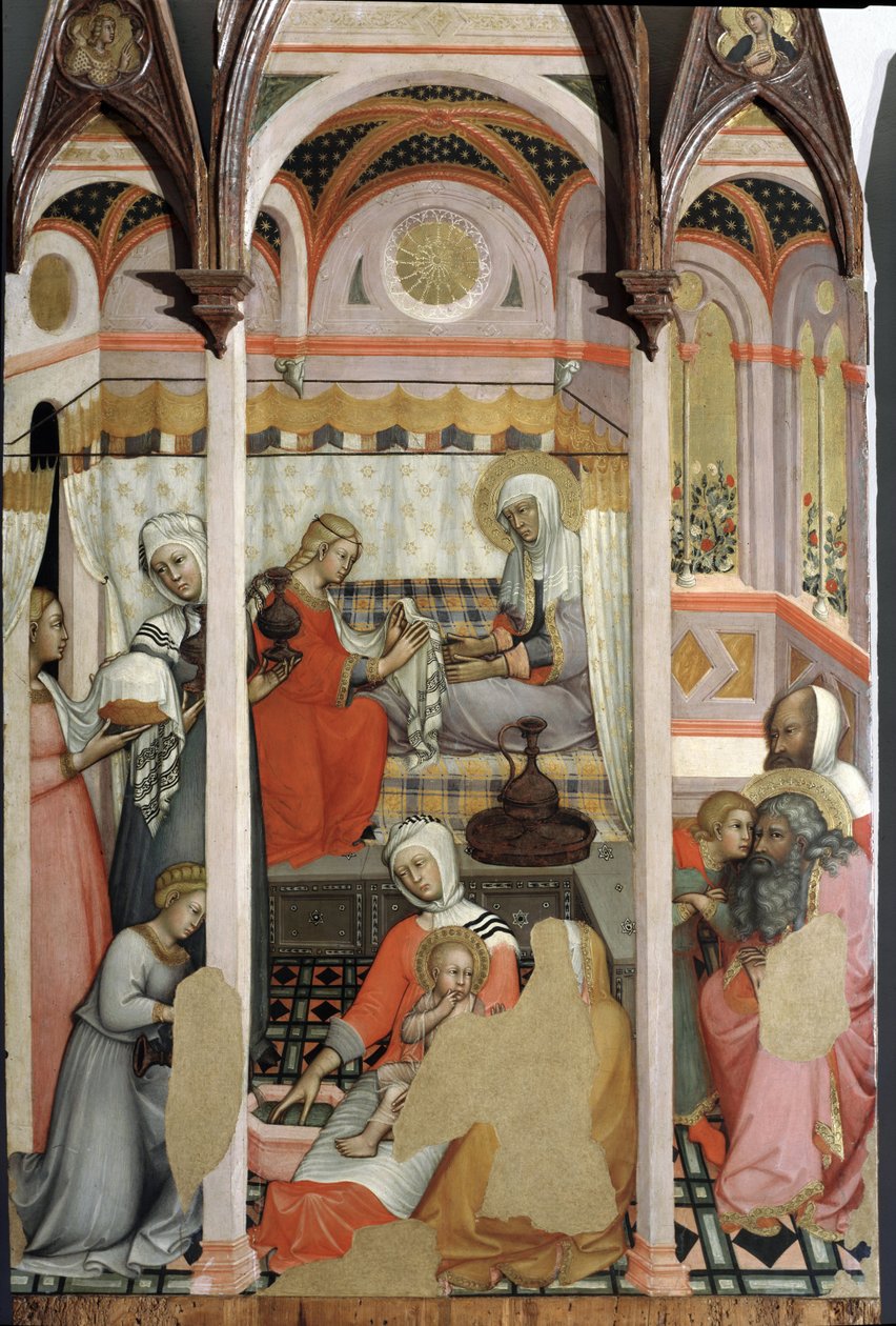 Marias fødsel (detalje) - triptykon på panel af Paolo di Giovanni Fei
