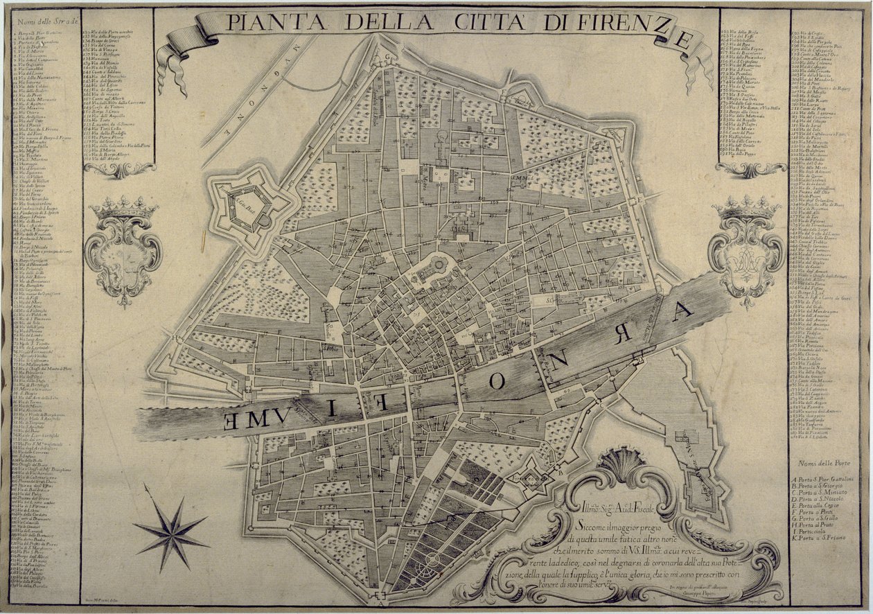 Kort over Firenze, 1730 af Papini