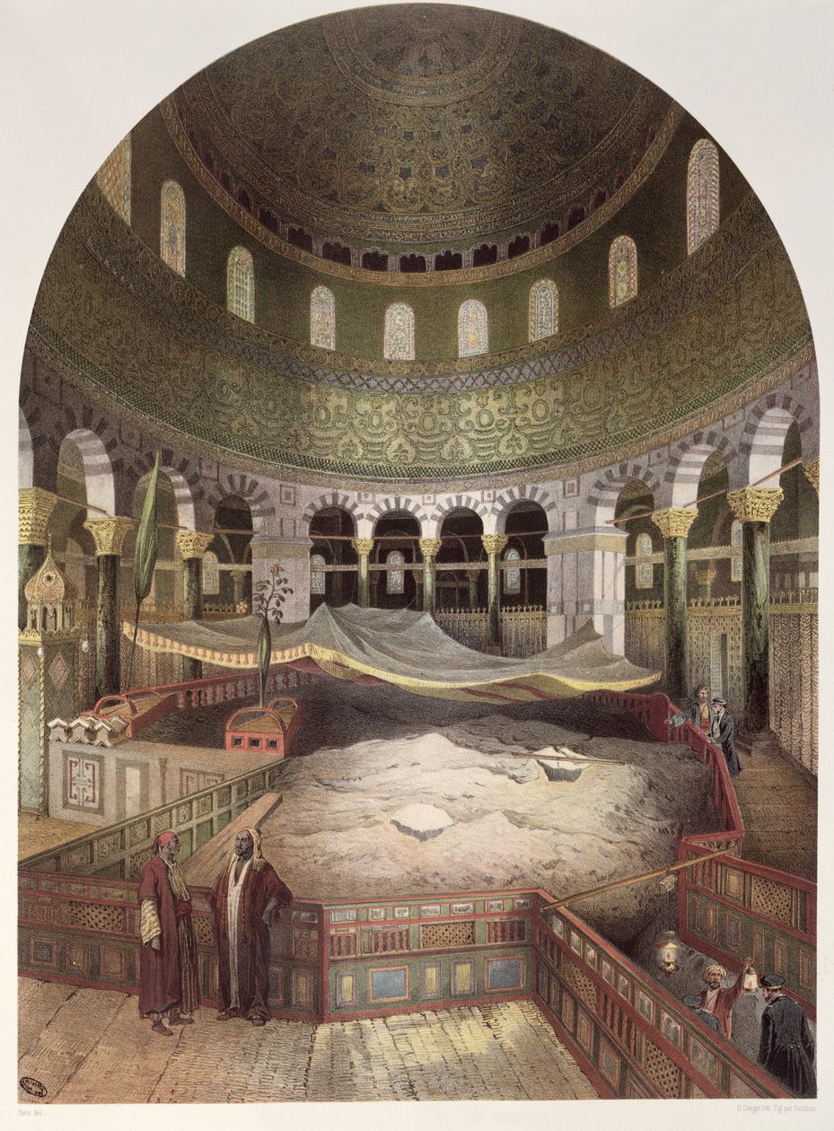 Interiør af Omar-moskeen, illustration fra Souvenirs de Jerusalem af Contre-Amiral Paris, indgraveret af Hubert Clerget (1818-99) og Jules Gaildrau (1816-98) af Paris
