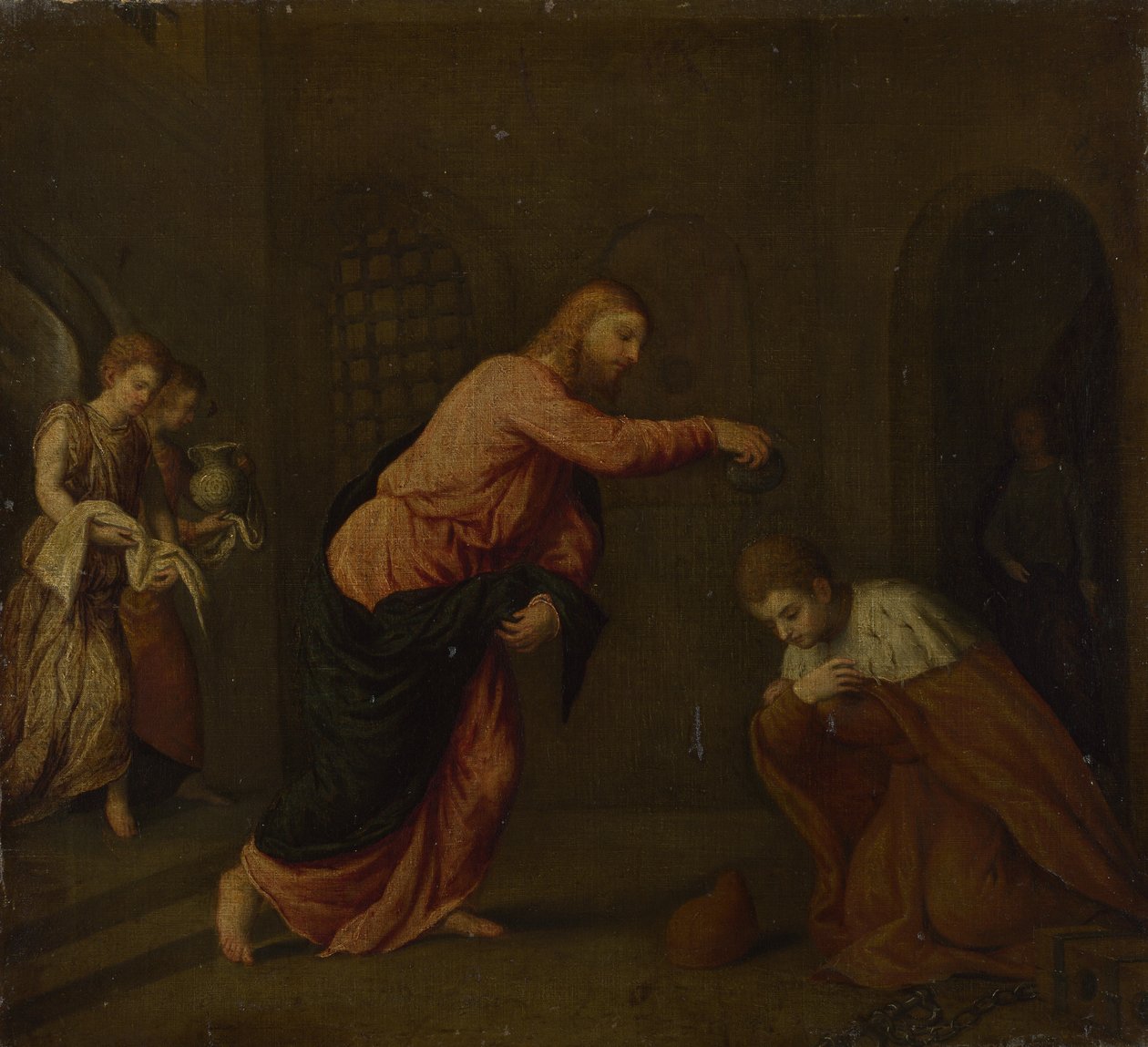 Kristus døber Sankt Johannes Martyren af Alexandria, ca. 1565 af Paris Bordone