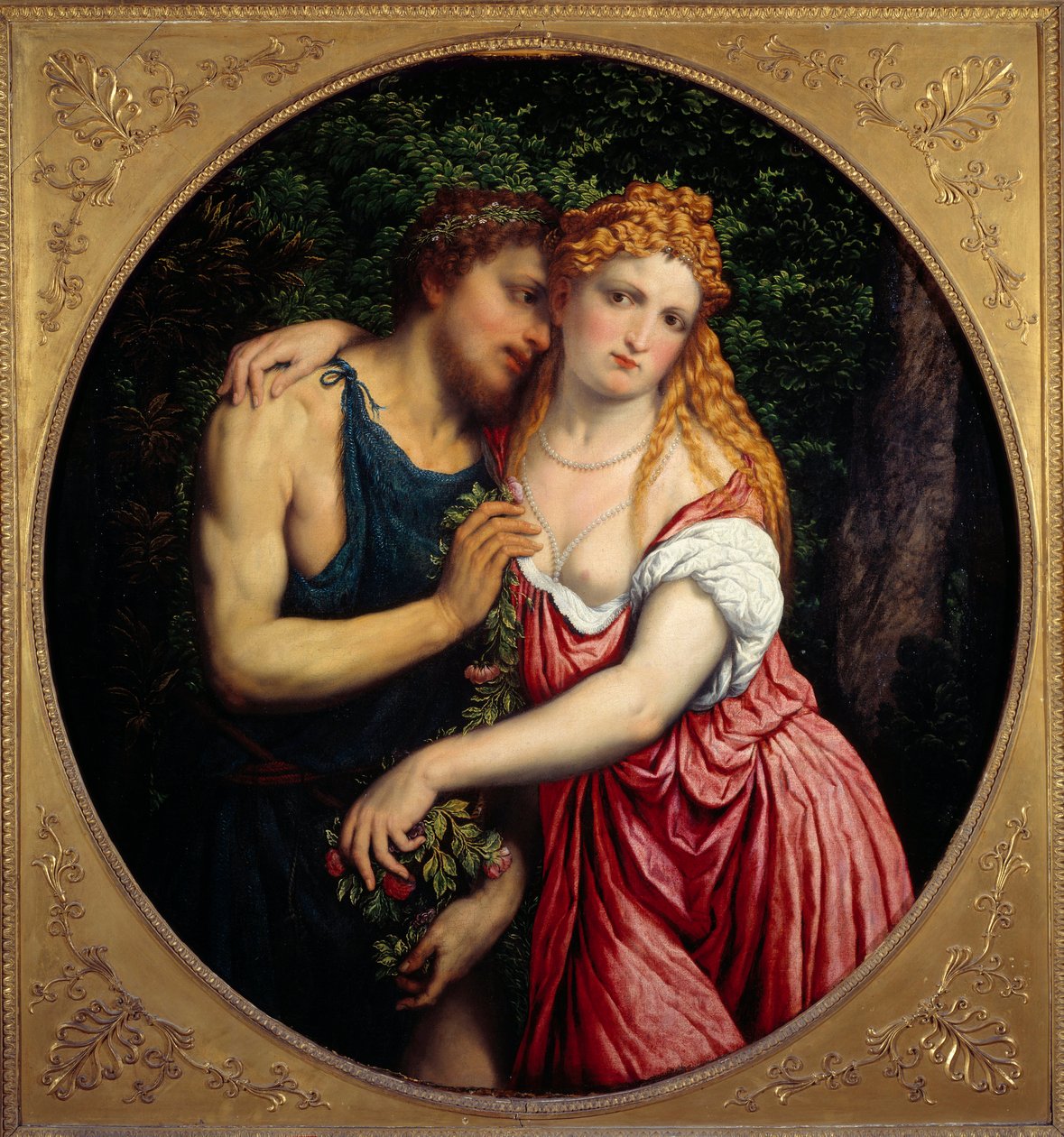 Daphnis og Chloe. Mytologisk fremstilling af et par. Maleri af Paris Bordon eller Bordone (1500-1571) af Paris Bordone