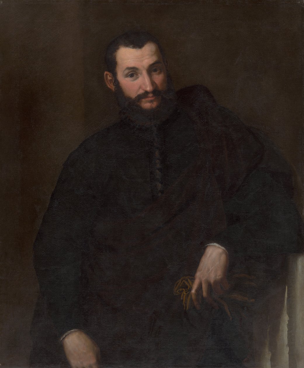 Portræt af en mand (med et fragment af antik søjle) af Paris Bordone