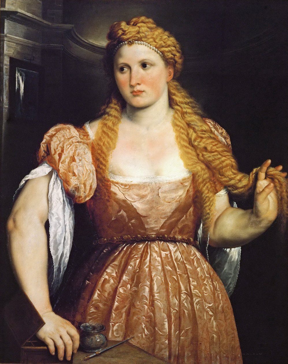 Portræt af en ung kvinde ved hendes toilet - Paris Bordone (Bordon) (1500-1571). Olie på lærred, ca. 1550. Mål : 102x81 cm. Kunsthistorisk museum, Vienne af Paris Bordone