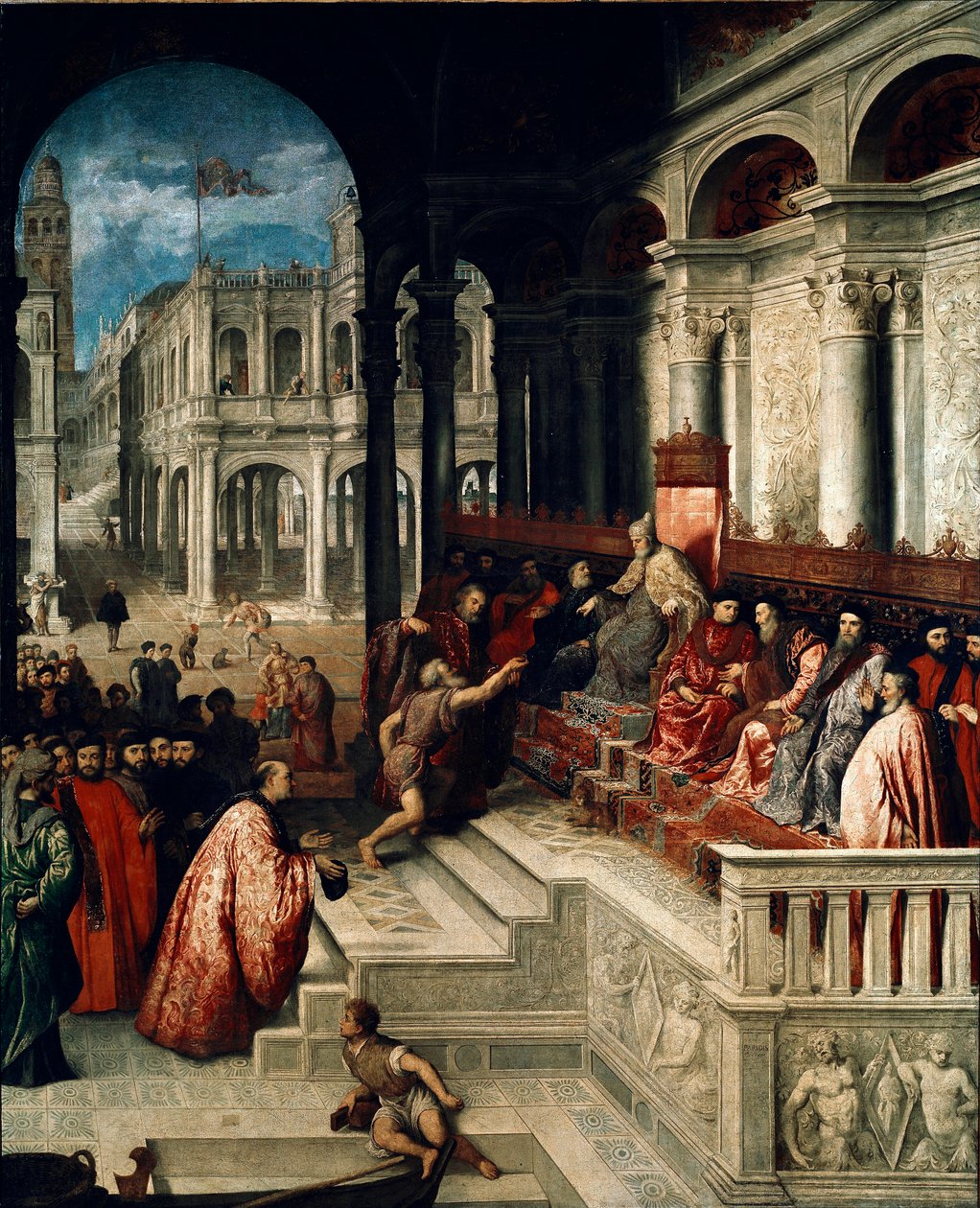 Overdragelsen af dogeringen til Andrea Gritti (1455-1538) Maleri af Paris Bordon eller Bordone (1500-1571) 1540 ca. Galerie dell