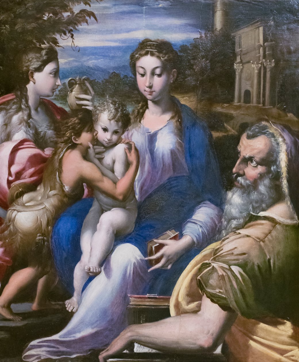 Hellig familie med den hellige Johannes Døberen og Maria Magdalene af Parmigianino (1503 40) (follower of)
