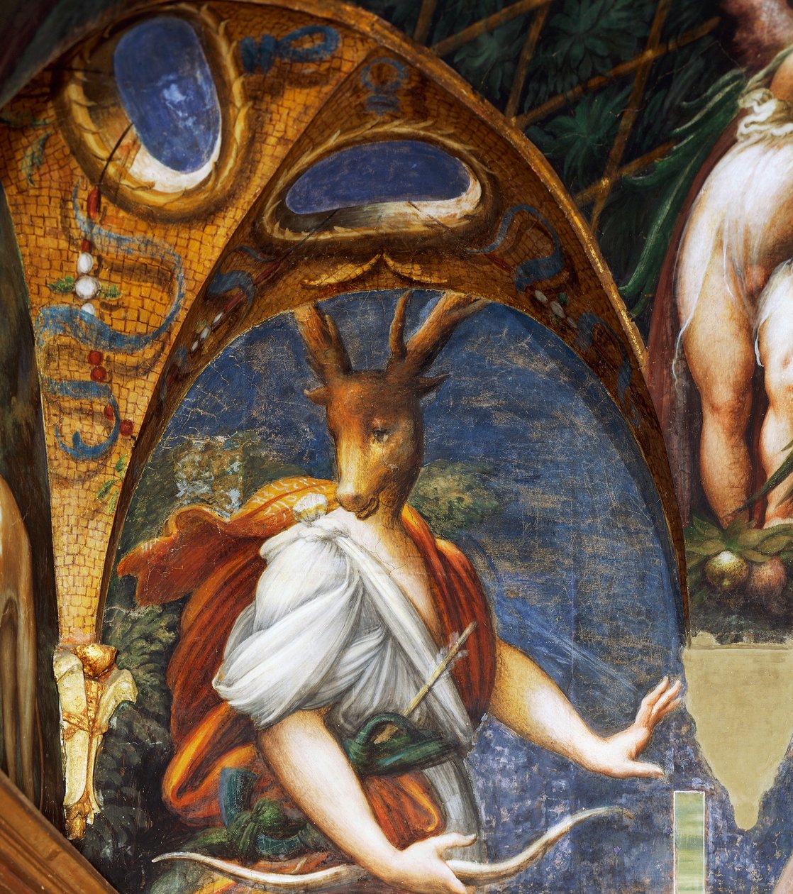 Actaeon forvandlet til en kronhjort af Diana, detalje i Diane og Acteon salen af Parmigianino