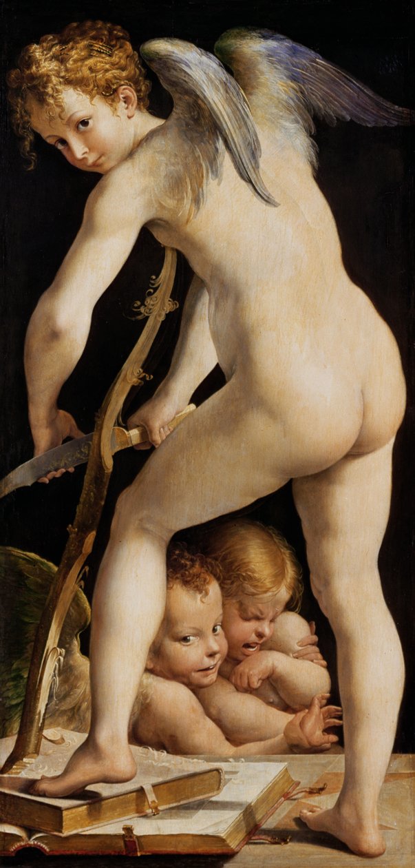 Amor udskærer en bue af Parmigianino