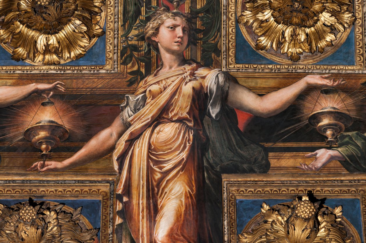 De tre vise jomfruer og tre tåbelige jomfruer, detalje af 3660863 af Parmigianino
