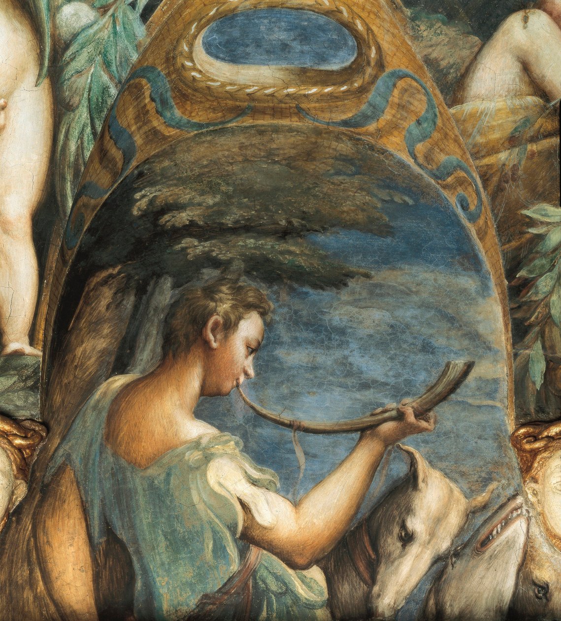 Hunter, fra Myth of Diana and Actaeon, ca. 1524 (fesco) af Parmigianino