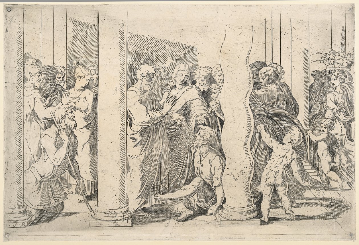 De hellige Peter og Johannes helbreder den lamme mand ved den gyldne port af Parmigianino
