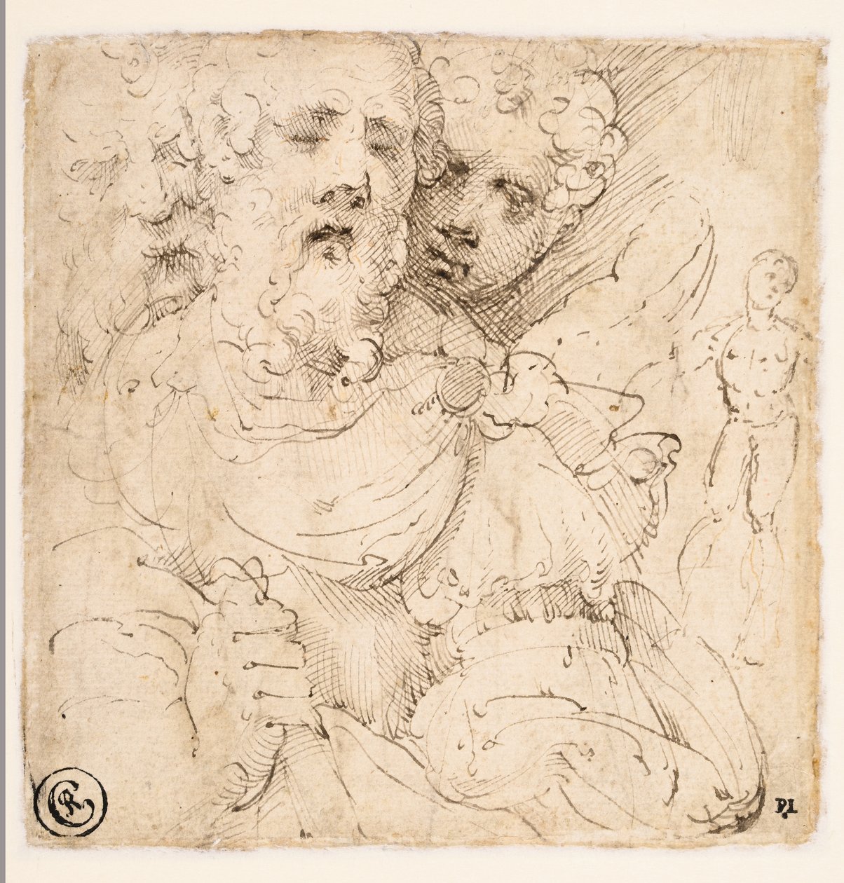 Studie af ansigter og en stående figur (verso) af Parmigianino