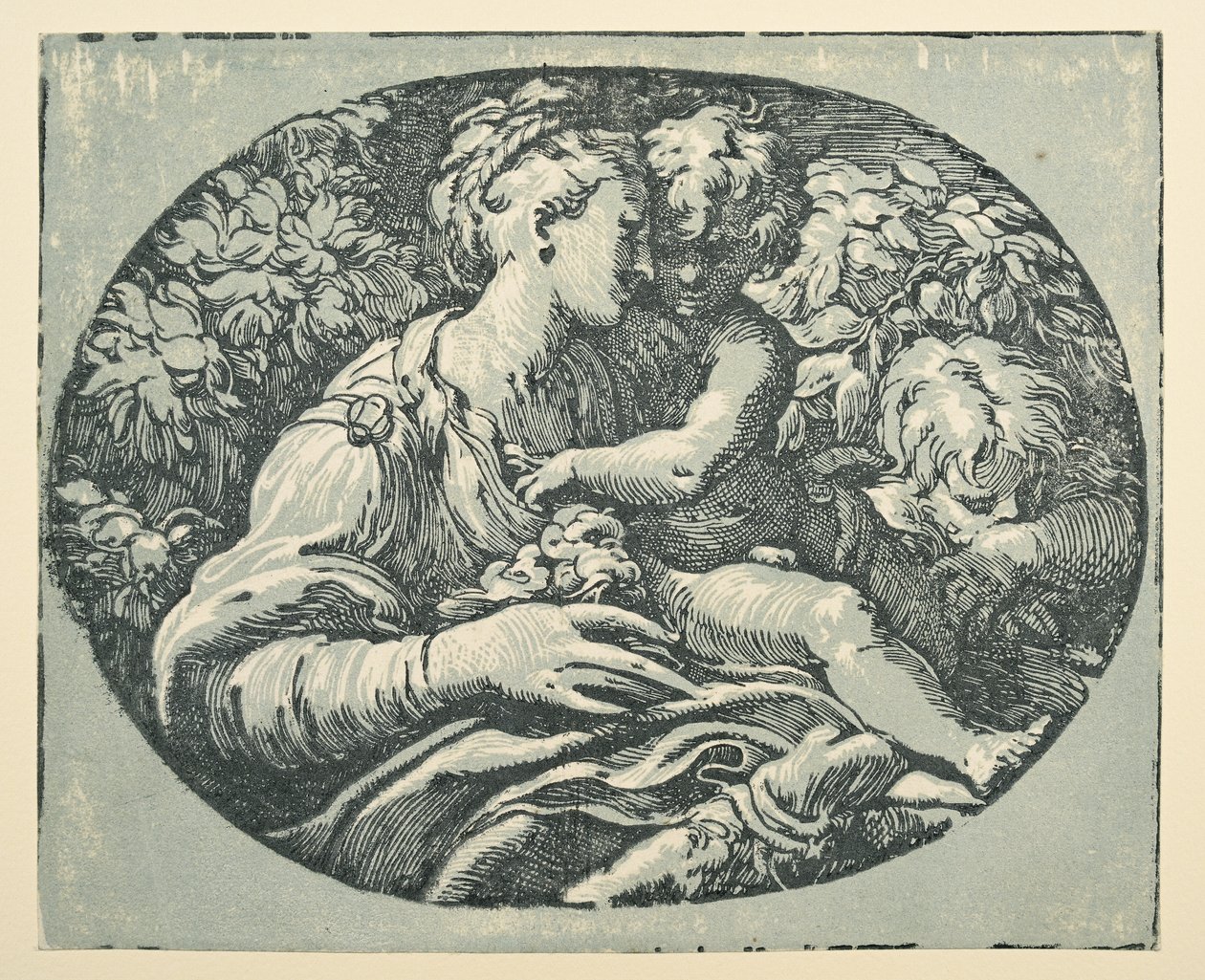 Jomfru og barn med spædbarnet Saint John (blæk (sort og blå-grøn) på papir) af Parmigianino