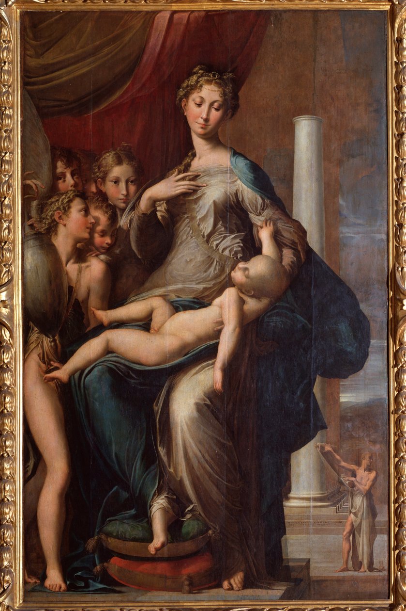 Jomfru med lang hals - 1534 Olie på træ af Parmigianino