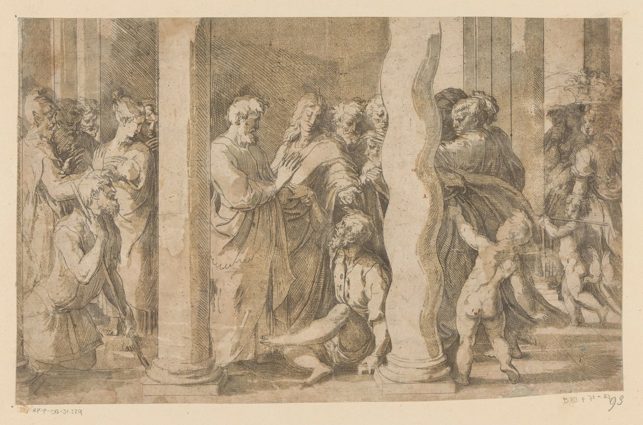 De hellige Peter og Johannes helbreder en lamme af Parmigianino (attributed to)