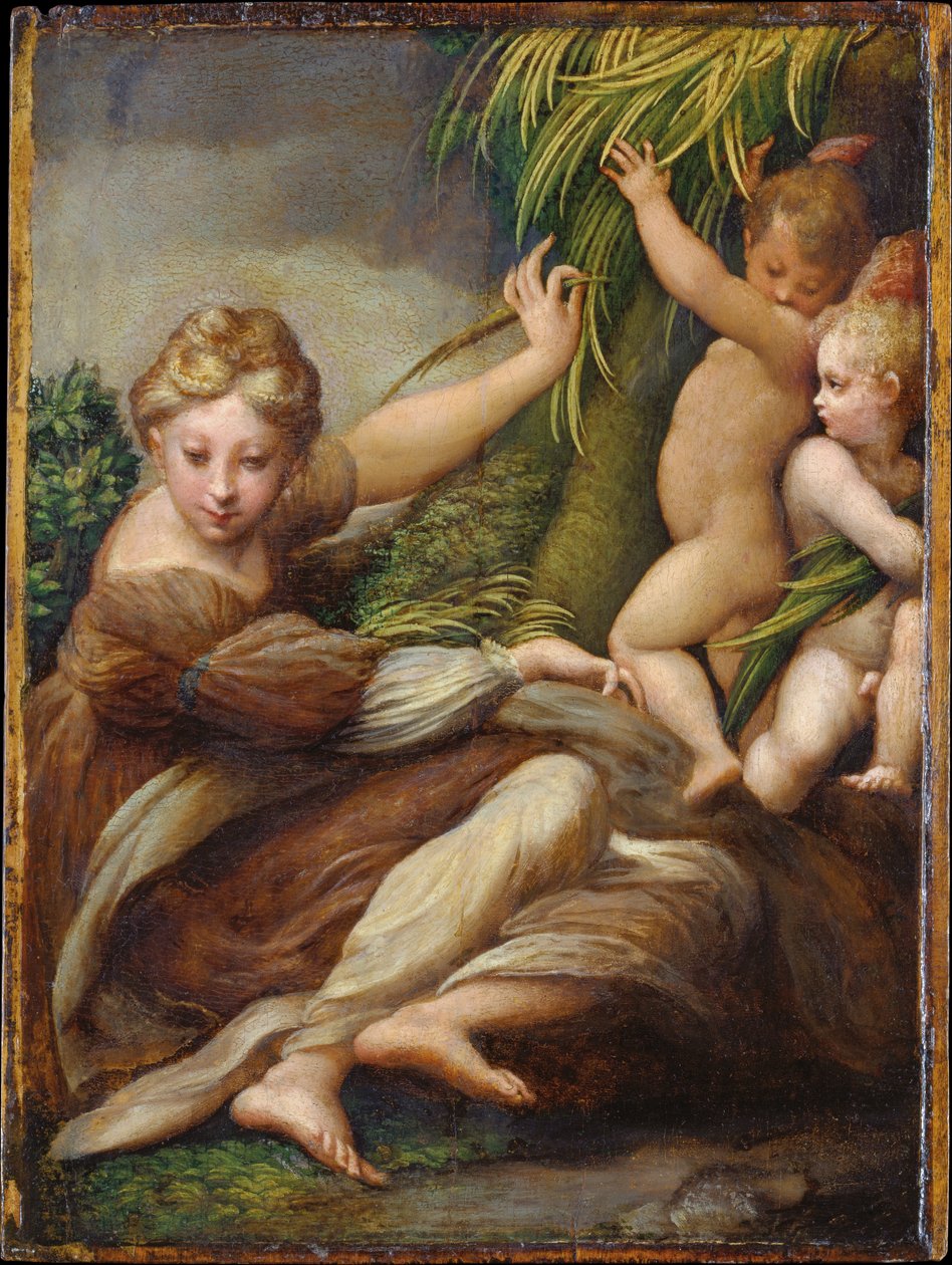 Kvindelig martyr med engle (Sankt Katarina af Alexandria) af Parmigianino