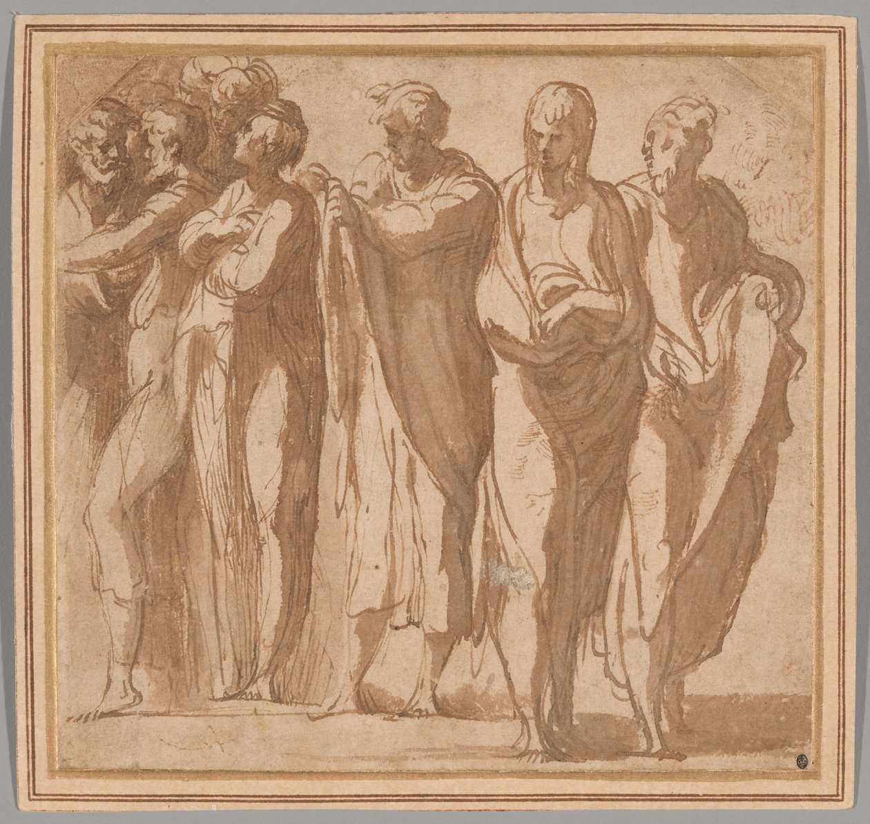 Gruppe af ni stående figurer af Parmigianino