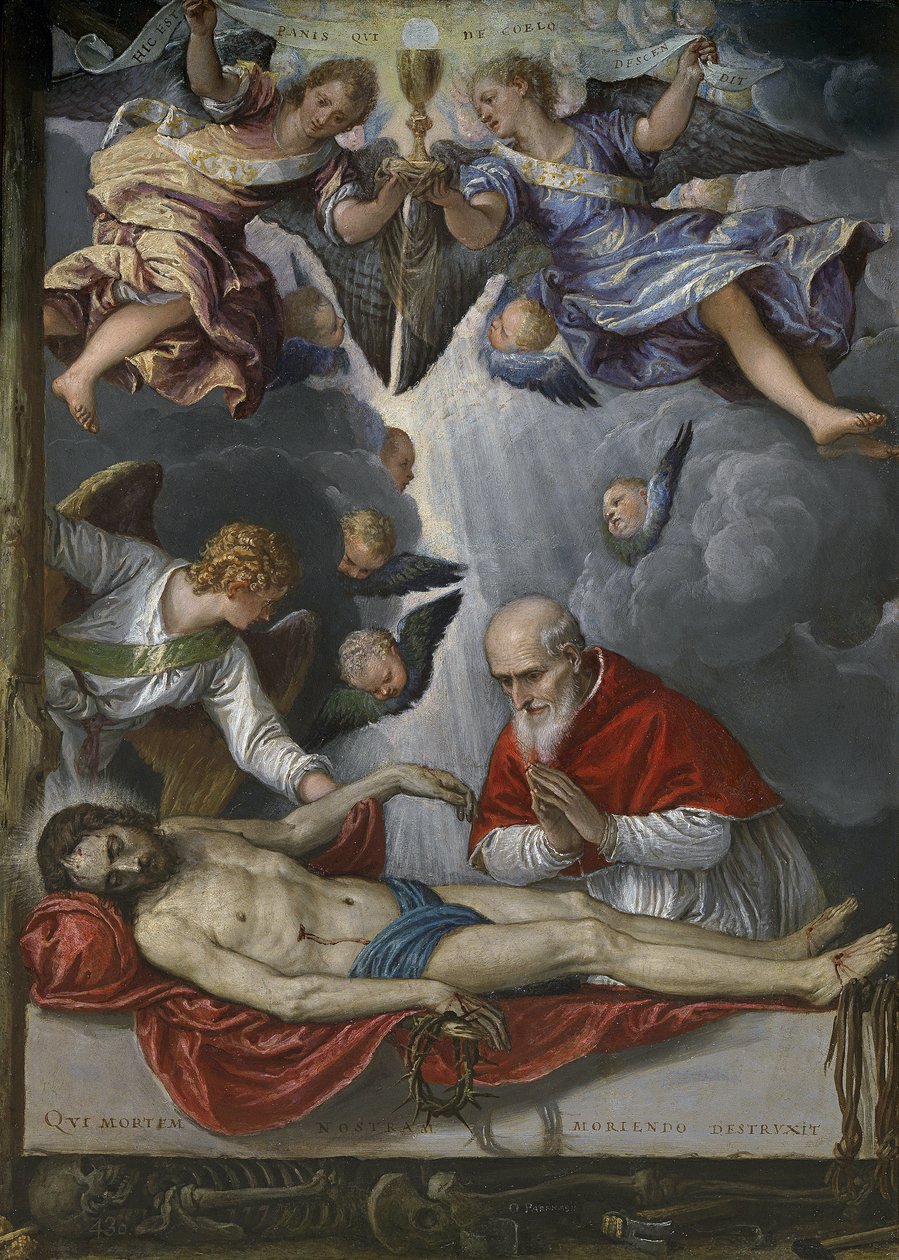 Død Kristus, tilbedt af pave Pius V (Antonio Michele Ghislieri af Parrasio Micheli
