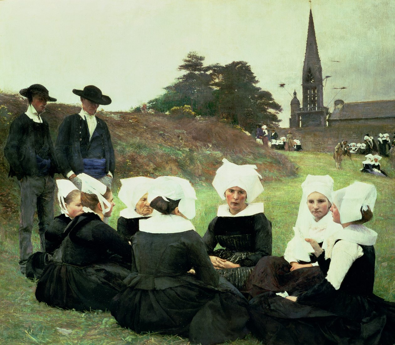 Bretonske kvinder sidder ved en benådning af Pascal Adolphe Jean Dagnan Bouveret
