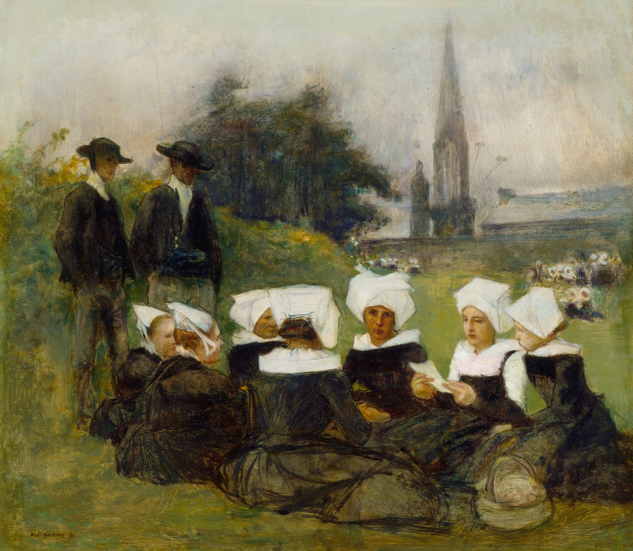 Studie til bretoniske kvinder ved en benådning, ca. 1887 (se også 60974) af Pascal Adolphe Jean Dagnan Bouveret