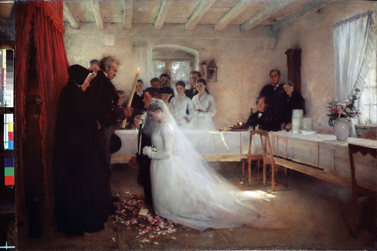 ""Bryllupsvelsignelsen"" (Bryllup) Maleri af Pascal Adolphe Jean Dagnan-Bouveret (Dagnan Bouveret) (1852-1929) 1880-1881 Pushkin Museum Moskva af Pascal Adolphe Jean Dagnan Bouveret
