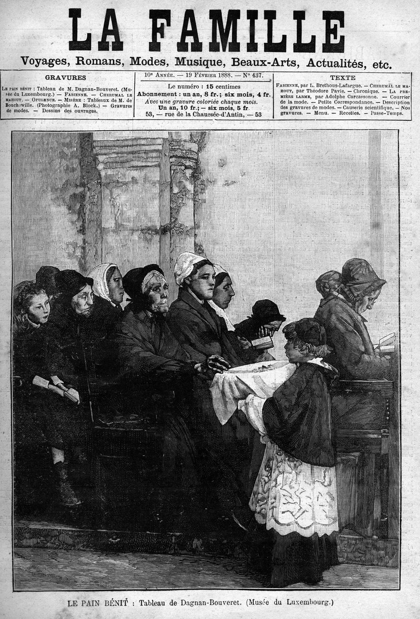 Brødbenitten, indgraveret fra 1888 efter maleriet af Dagnan-Bouveret. Forside af avisen "La famille" fra 1888. af Pascal Adolphe Jean Dagnan Bouveret
