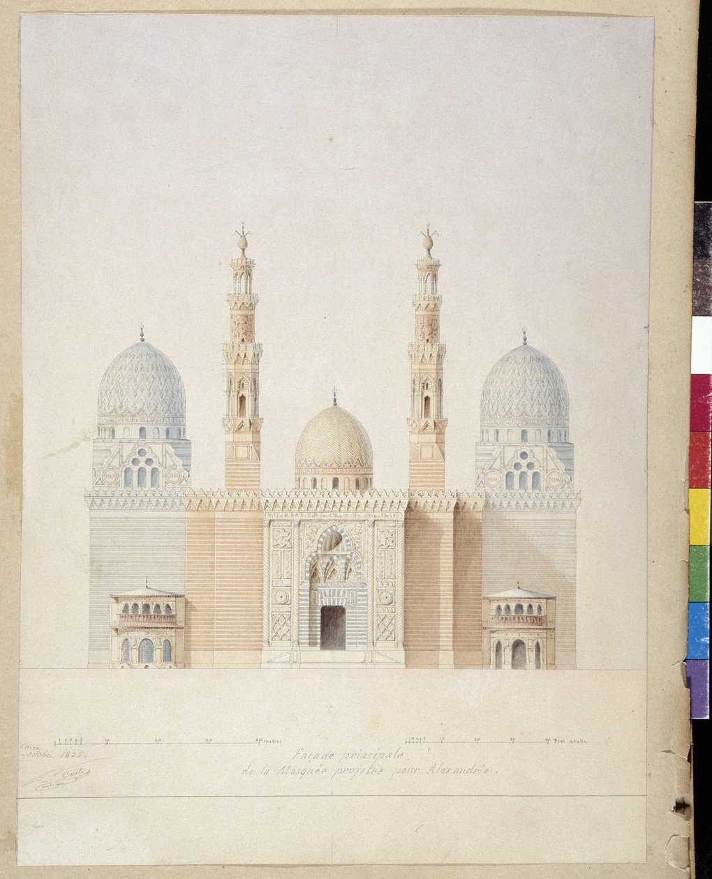 Arkitektur: hovedfacadeprojekt af moskeen i Alexandria. Egypten. Tegning af Pascal Coste (1787-1879) af Pascal Xavier (after) Coste