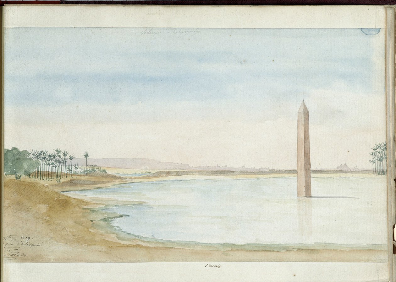Udsigt over Nilen og Obelisken af Sesostris I i Heliopolis, Egypten. Akvarel af Pascal Coste (1787-1879). Marseilles kommunale bibliotek af Pascal Xavier (after) Coste
