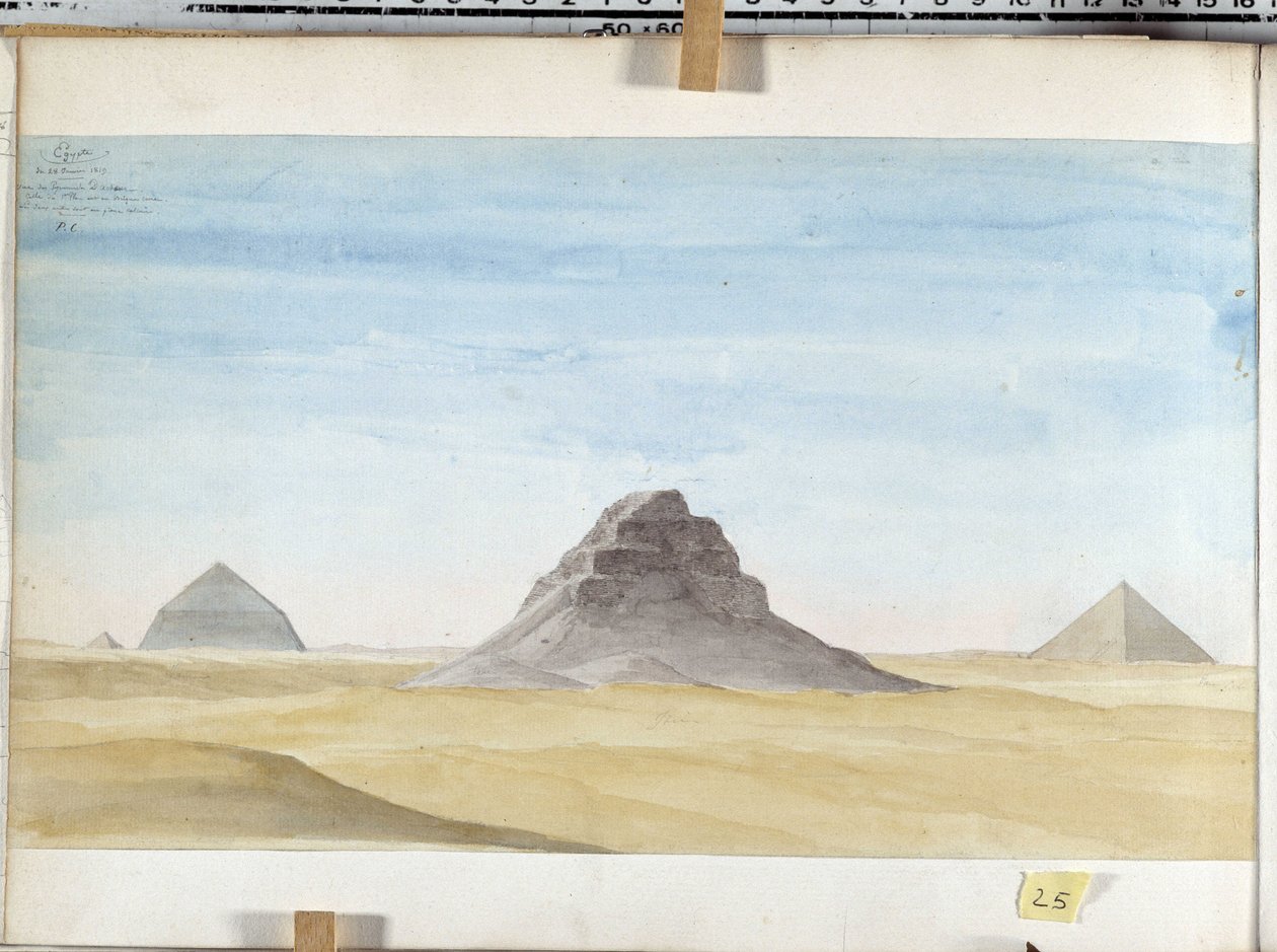 Udsigt over Dachour-pyramiden. Tegning af Pascal Coste (1787-1879) Museum of Mediterranean Archaeology, Marseille af Pascal Xavier (after) Coste