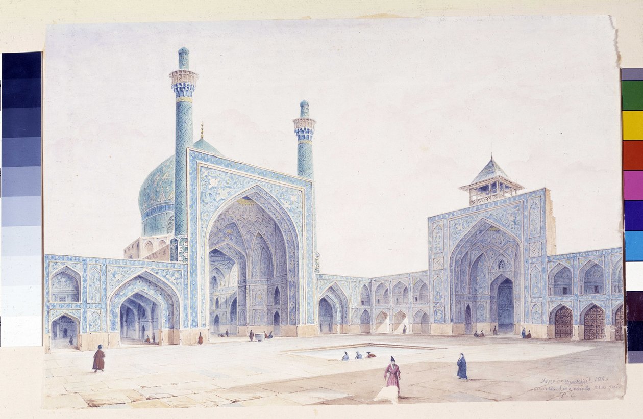 Udsigt over det indre af gården til den store moske i Isfahan af Pascal Xavier (after) Coste