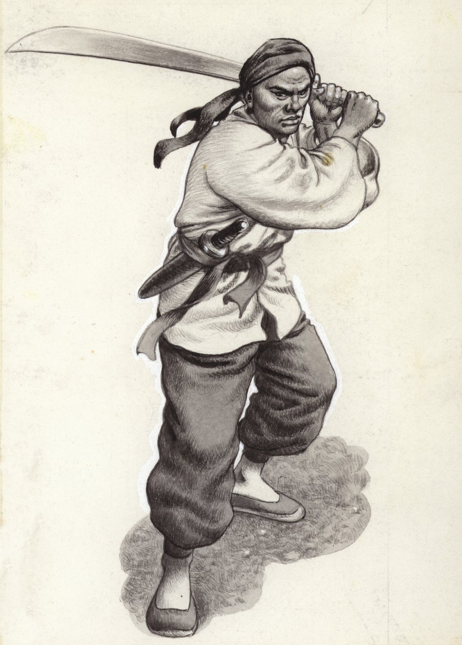 Kinesisk bokserkriger (gouache på papir) af Pat (1907 95) Nicolle
