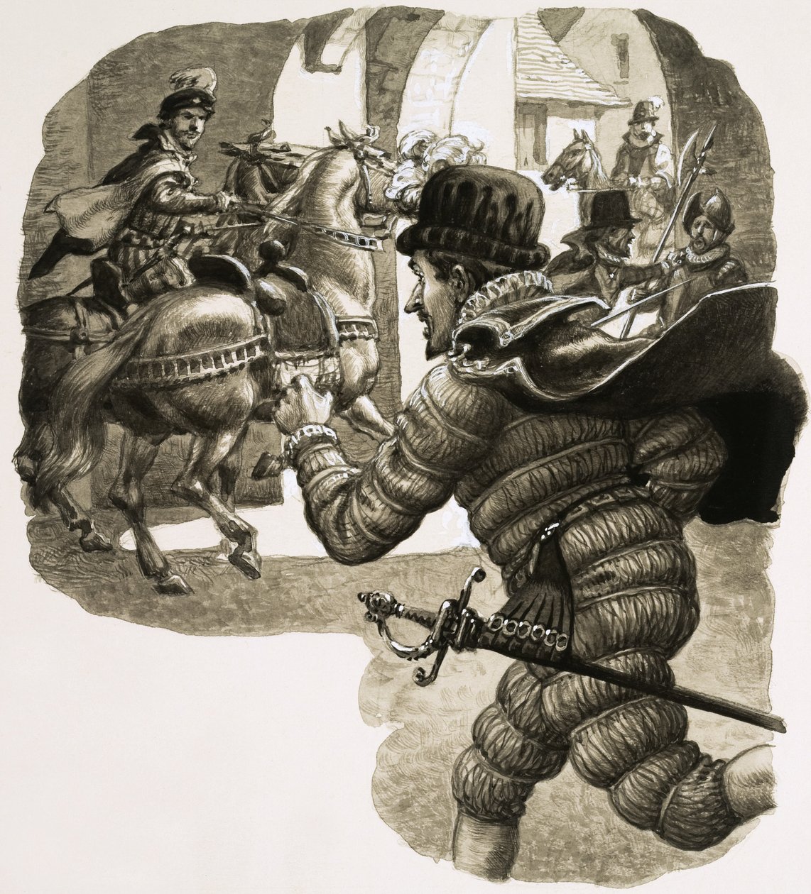 Forklædt som en af sine undersåtter sneg kong Henrik III sig ud af Kraków af Pat (1907 95) Nicolle