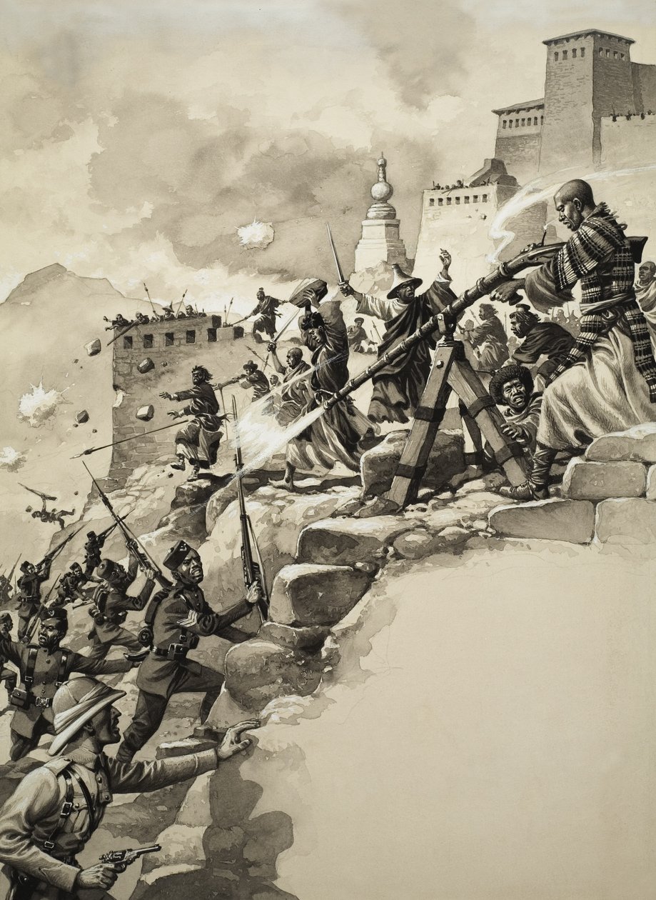 Final Assault on Tibet (gouache på papir) af Pat (1907 95) Nicolle