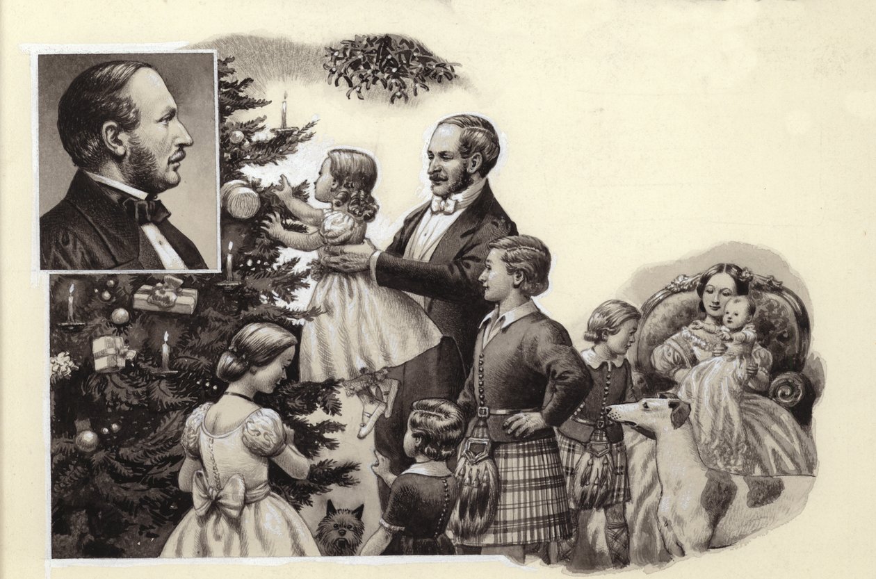 Prins Albert og det kongelige juletræ (gouache på papir) af Pat (1907 95) Nicolle