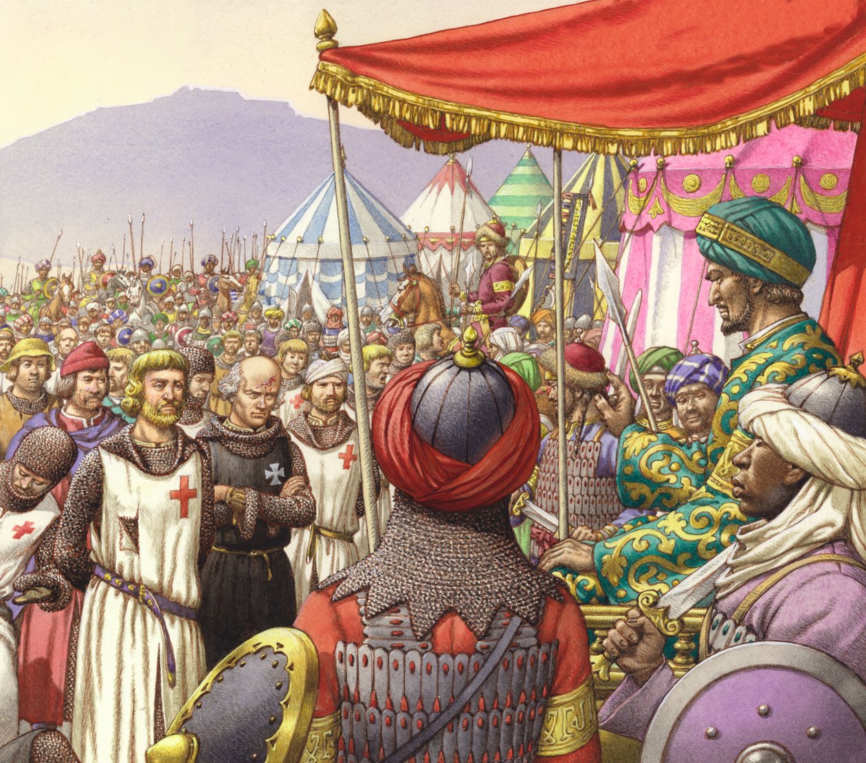 Saladin beordrer henrettelse af 200 tempelriddere og hospitalsfolk (gouache på papir) af Pat (1907 95) Nicolle