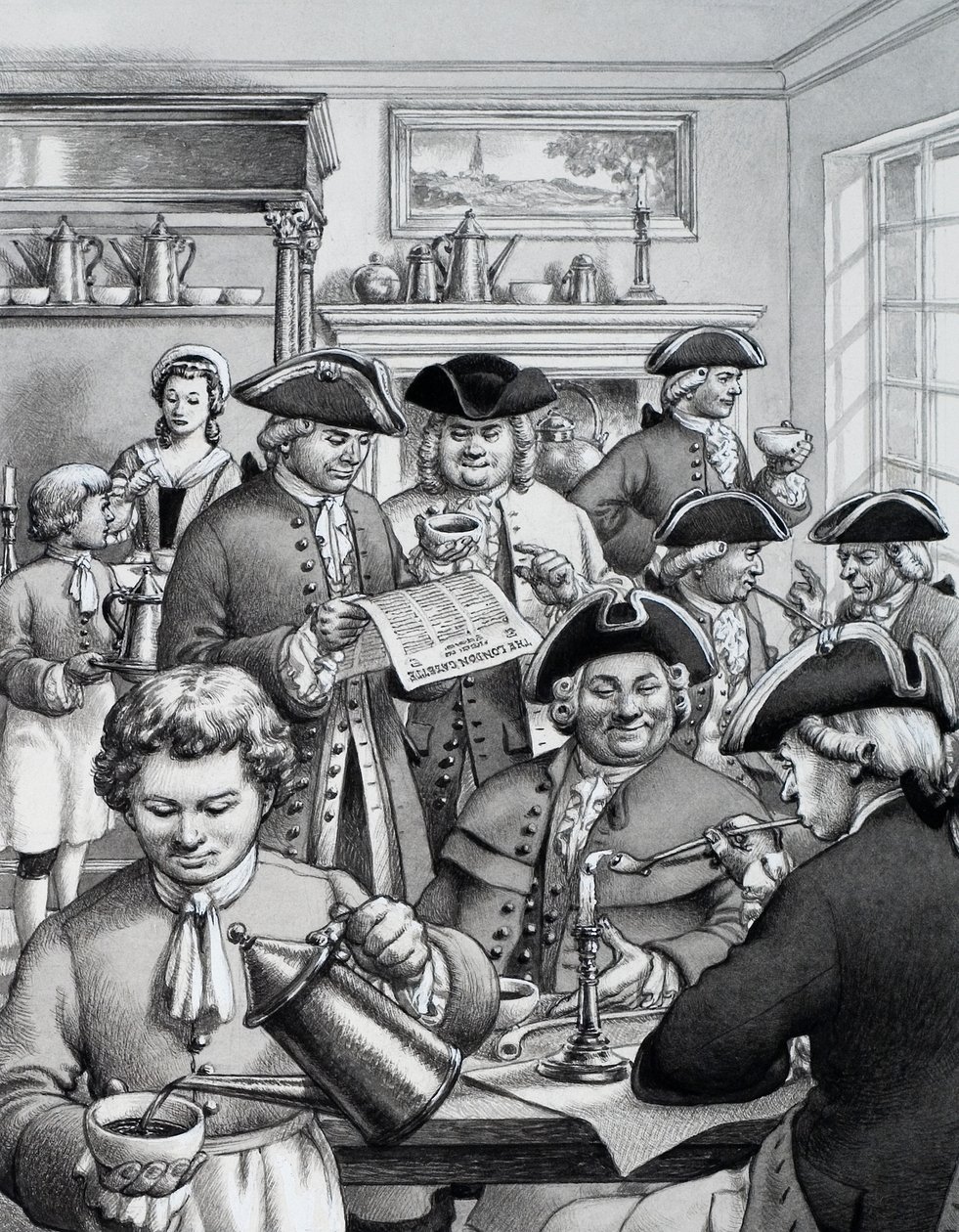 Typisk kaffehus i London i det 18. århundrede af Pat (1907 95) Nicolle