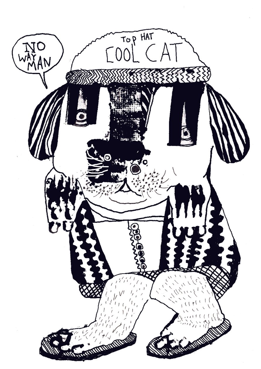 Cool Cat, 2014 (blæk og olie) af Pat Macdonald