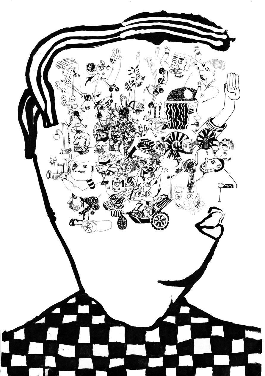 Whats In My Head, 2014 (pen og pensel) af Pat Macdonald