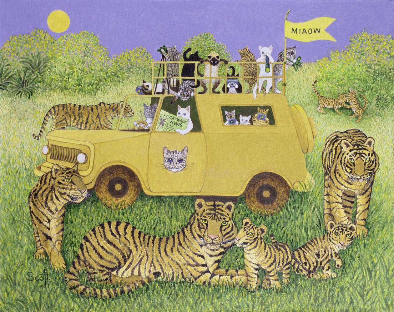 Cat Safari (olie på lærred) af Pat Scott