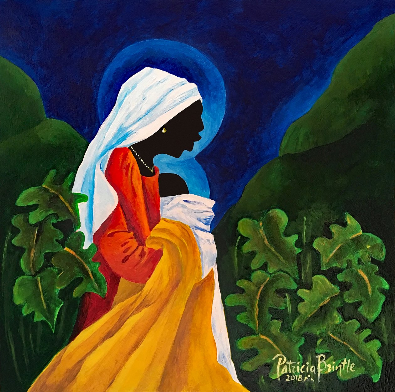 Madonna and Child - Gentle Song - 2018 (akryl på træ) af Patricia Brintle