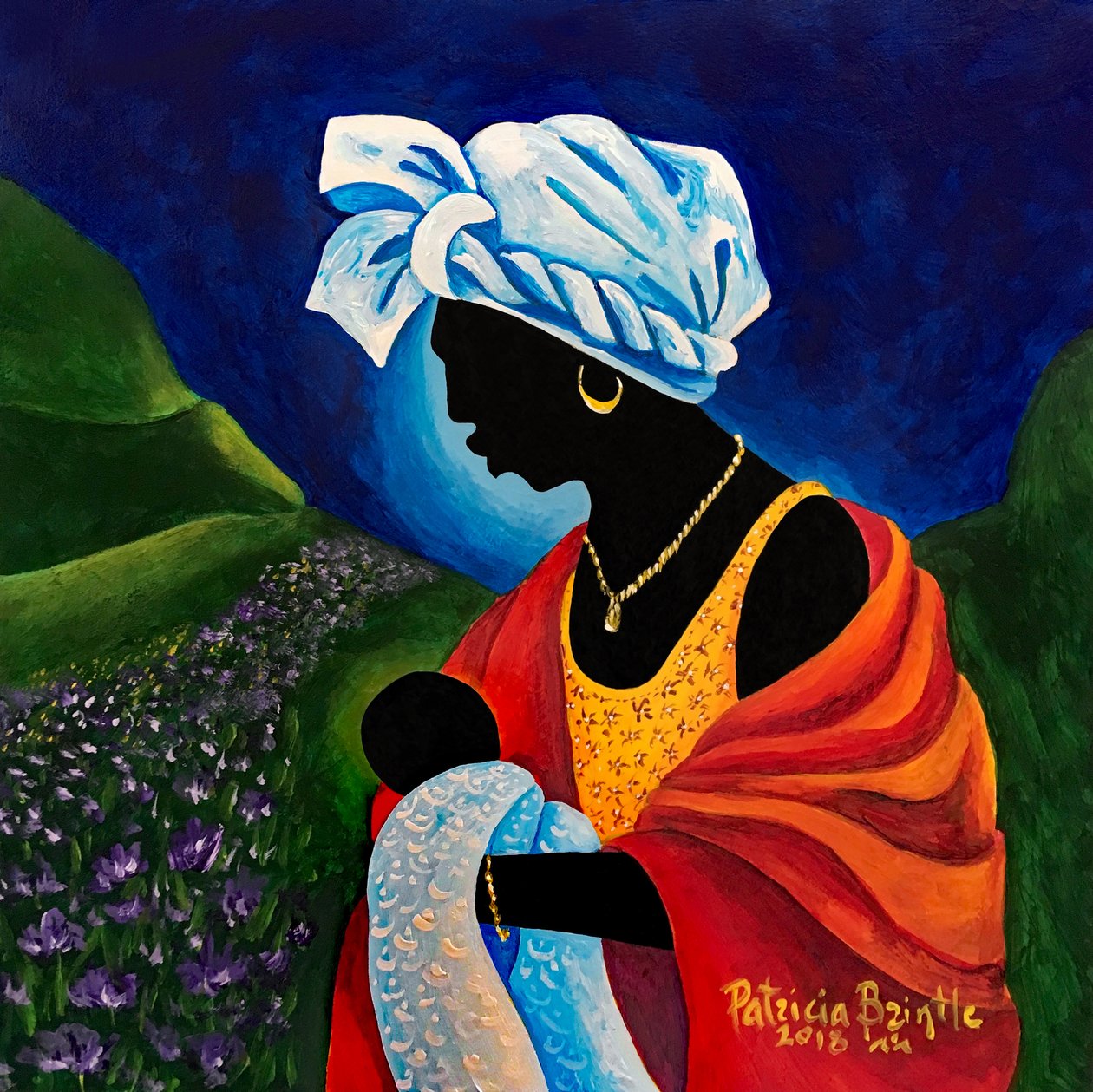 Madonna and Child - Lilly Field, 2018 (akryl på træ) af Patricia Brintle