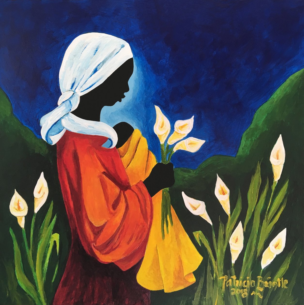 Madonna and Child of the Callas, 2018 (akryl på træ) af Patricia Brintle